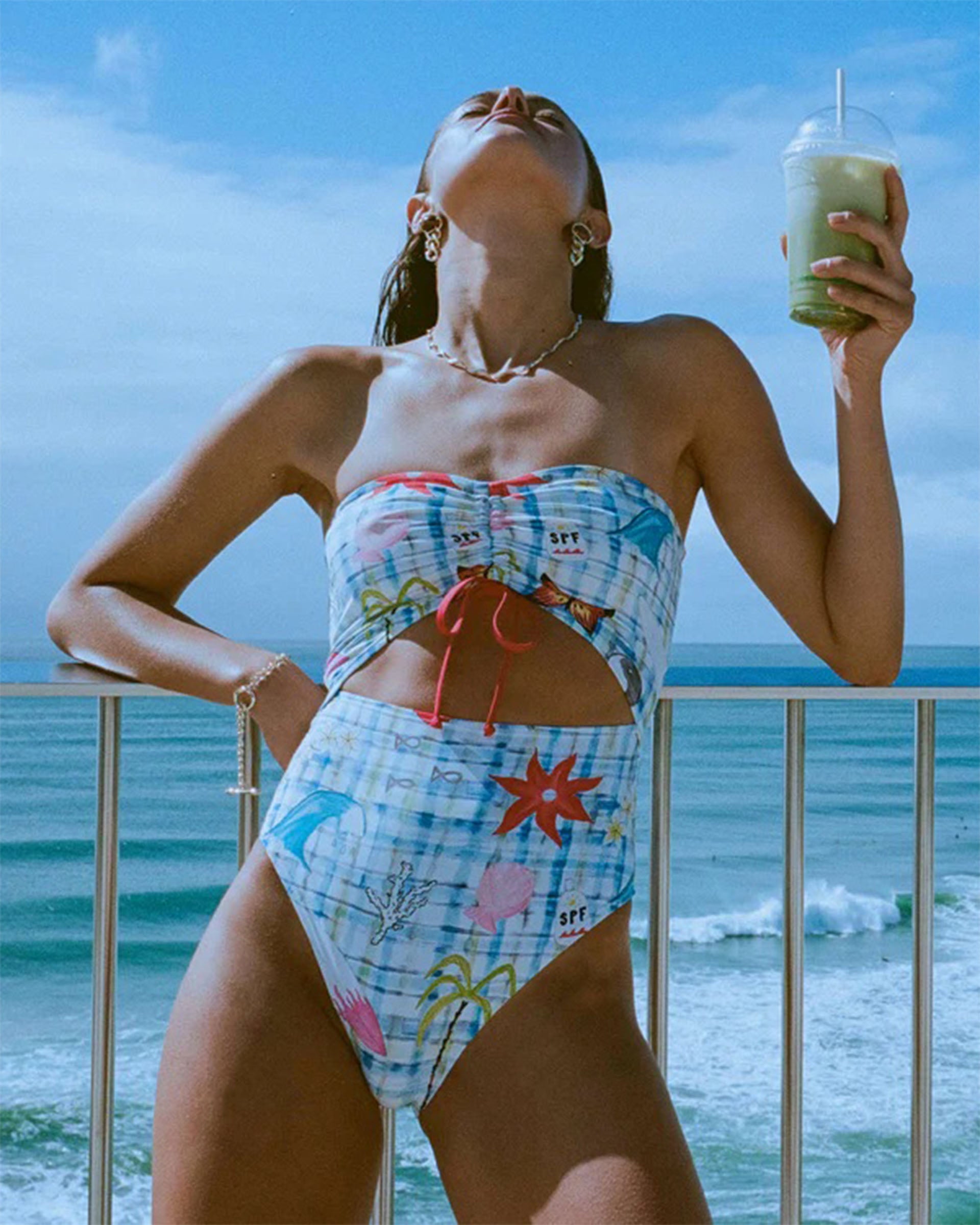 Lottie Hall Summer Bandeau One Piece Swimsuit - White Multi