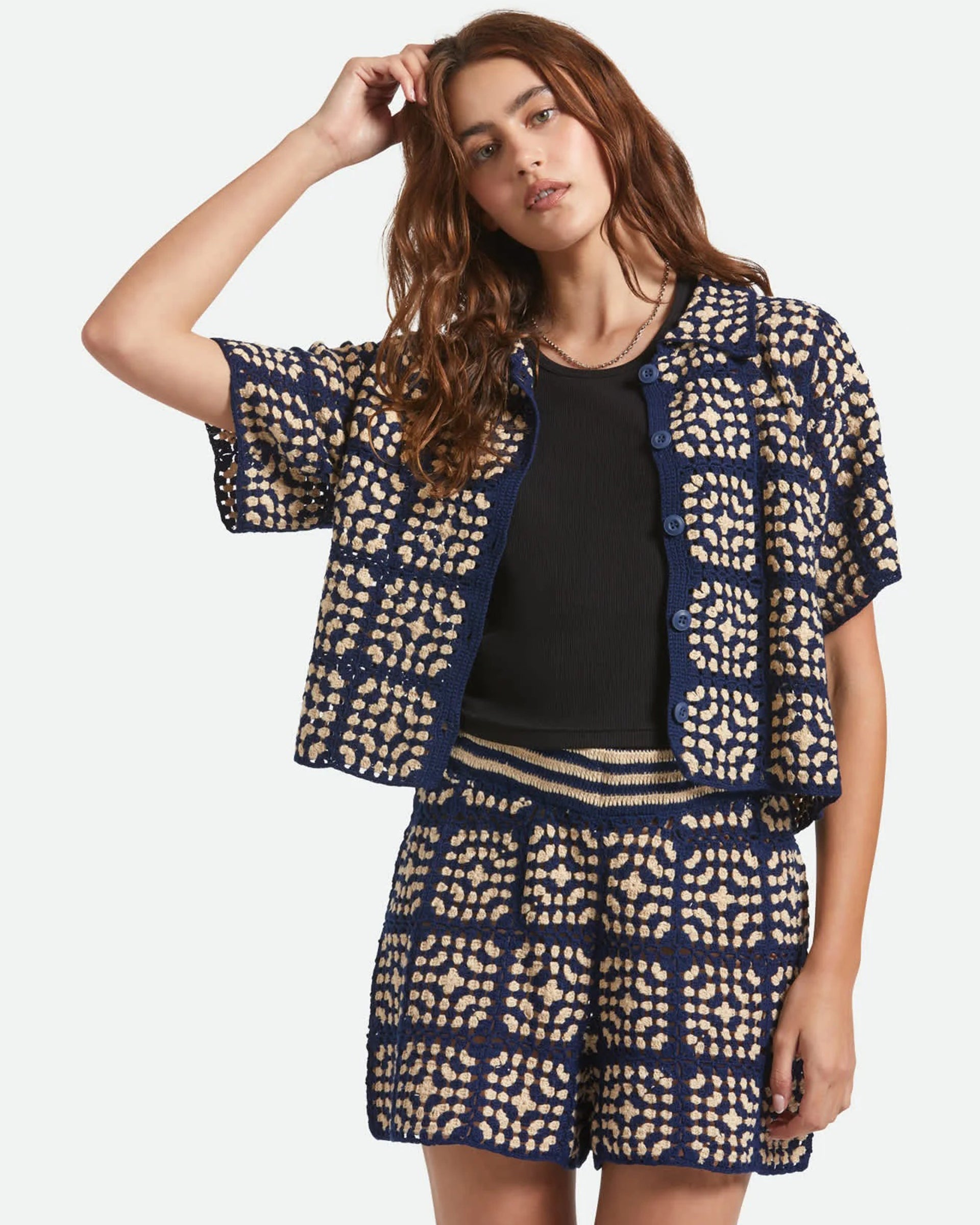 Crochet S/S Button Down Shirt - Mood Indigo/Off White – Jack's