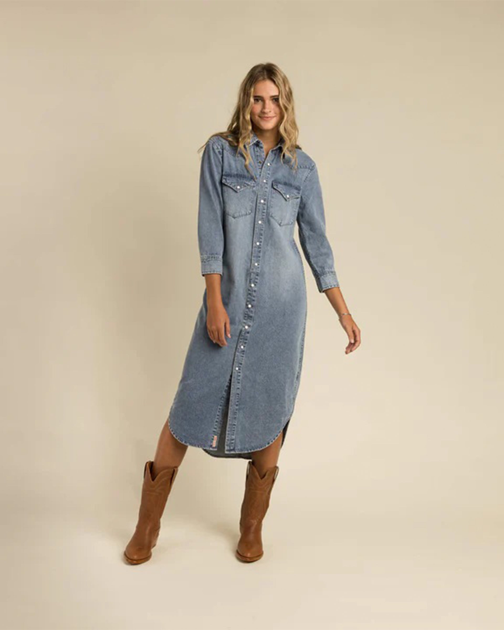 The Annie Pearl Snap Shirtdress Classic Denim / L The Annie Pearl Snap Shirtdress Classic Denim / L