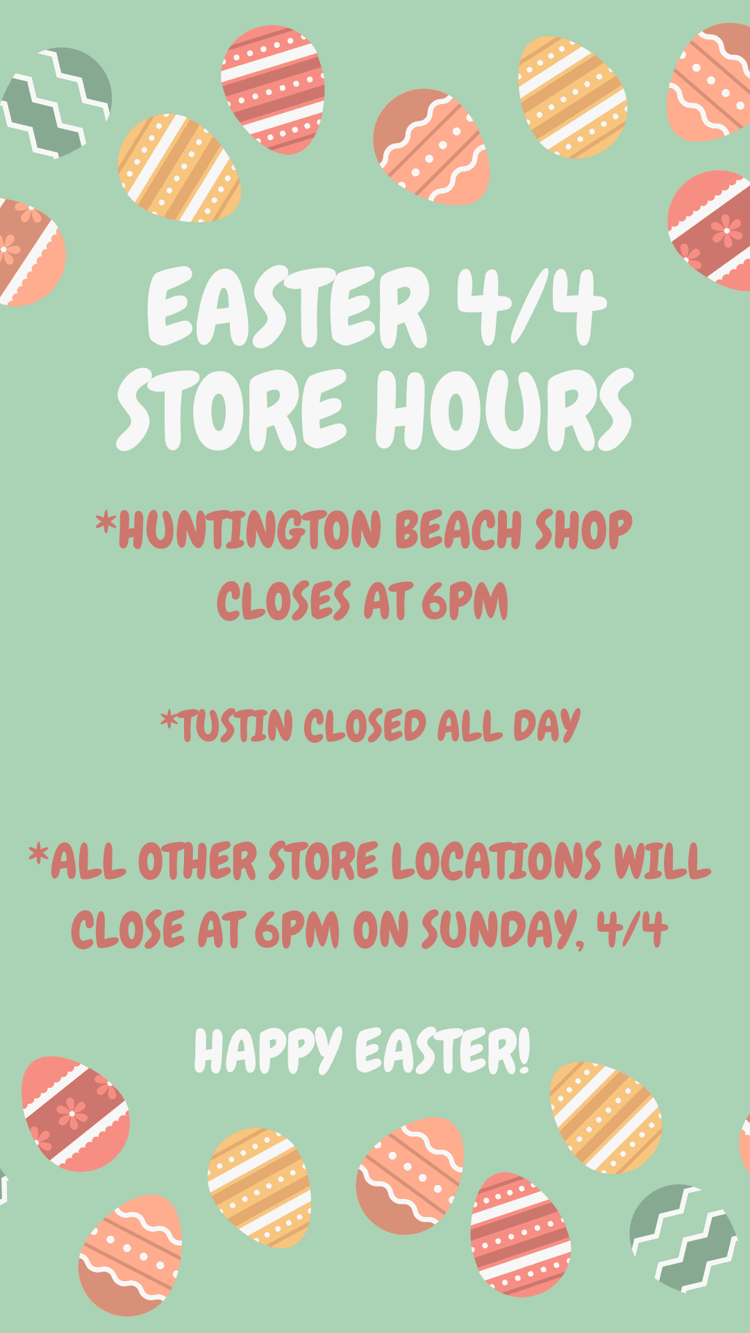 Easter store hours | Jack's Surfboards