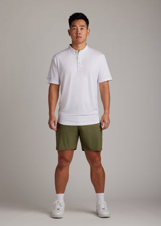 White bladed collar polo shirt, crafted for style, performance, and comfort.