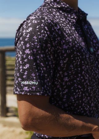 Purple classic fit polo shirt made from premium stretchy fabric for comfort.