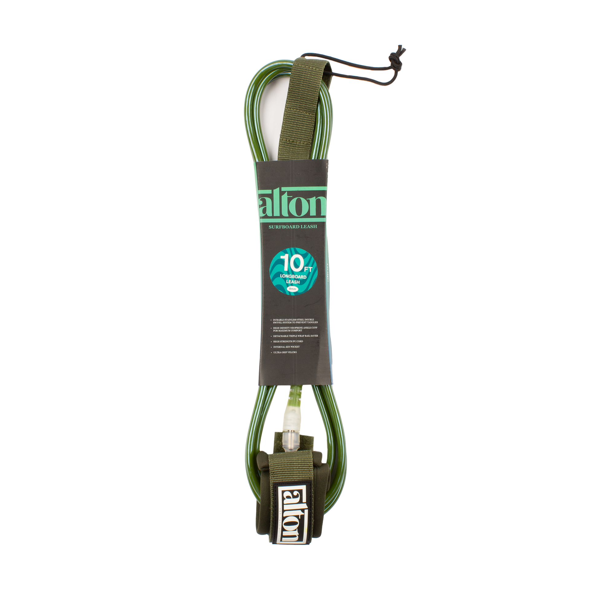 Alton Longboard Leash 10' -Olive Green