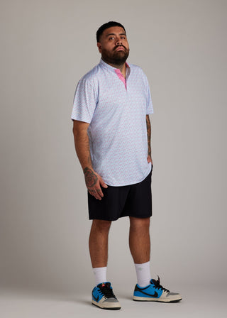 Cotton candy bladed polo shirt, crafted for comfort, style, and athletic performance.