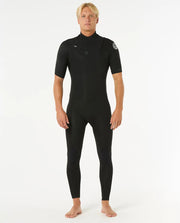Rip Curl Men's Dawn Patrol 2/2MM Short Sleeve Chest Zip Fullsuit Wetsuit - Black