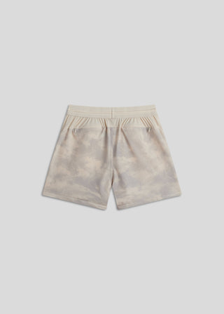 Cream smoke hyper-breathable active shorts with zippered mesh-lined front pockets for training.