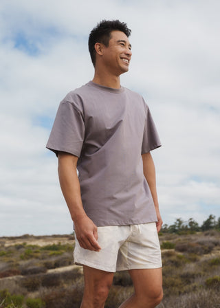 Lilac oversized tee made from soft, breathable fabric for comfortable casual wear.