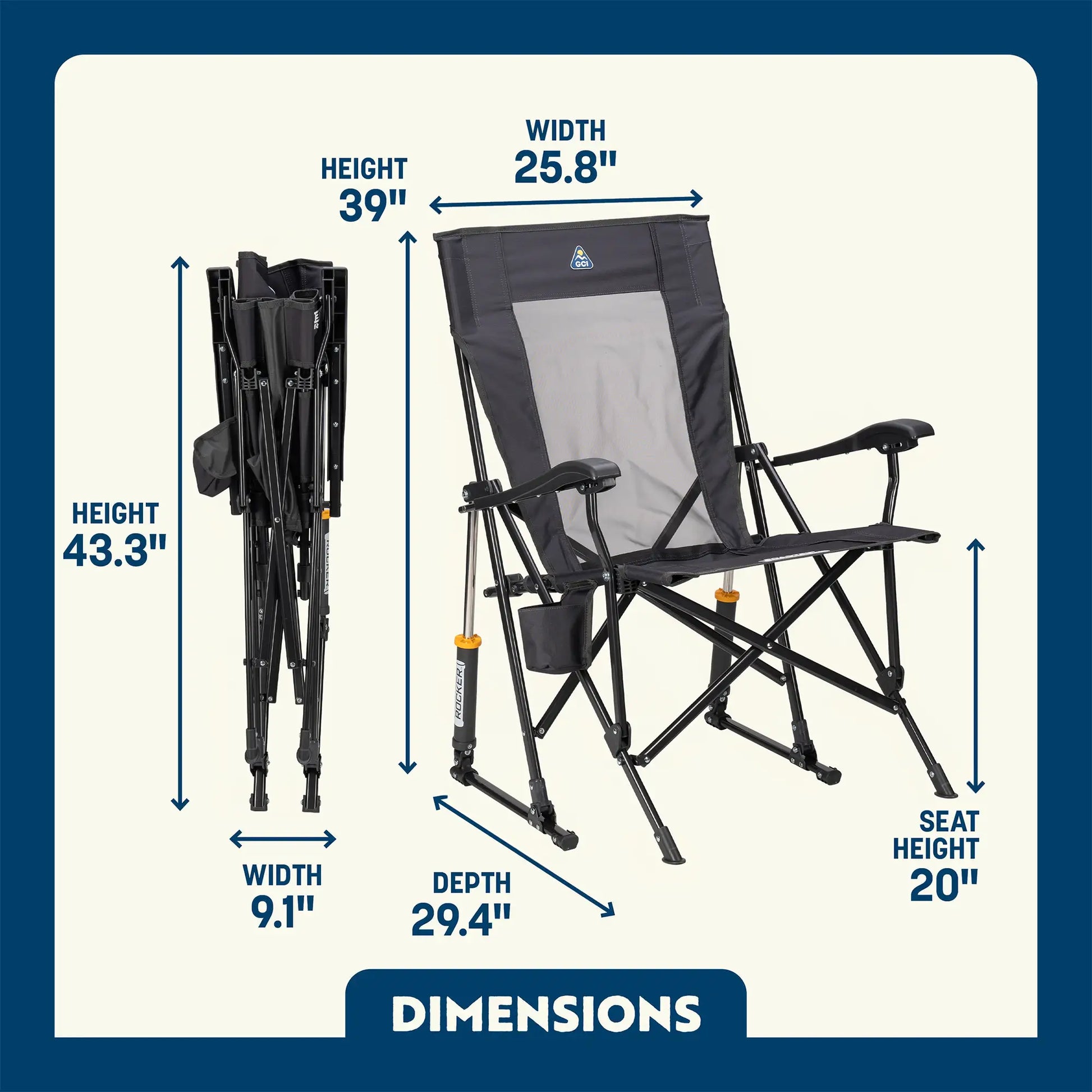 GCI Outdoor RoadTrip Rocker™ Chair - Dark Charcoal