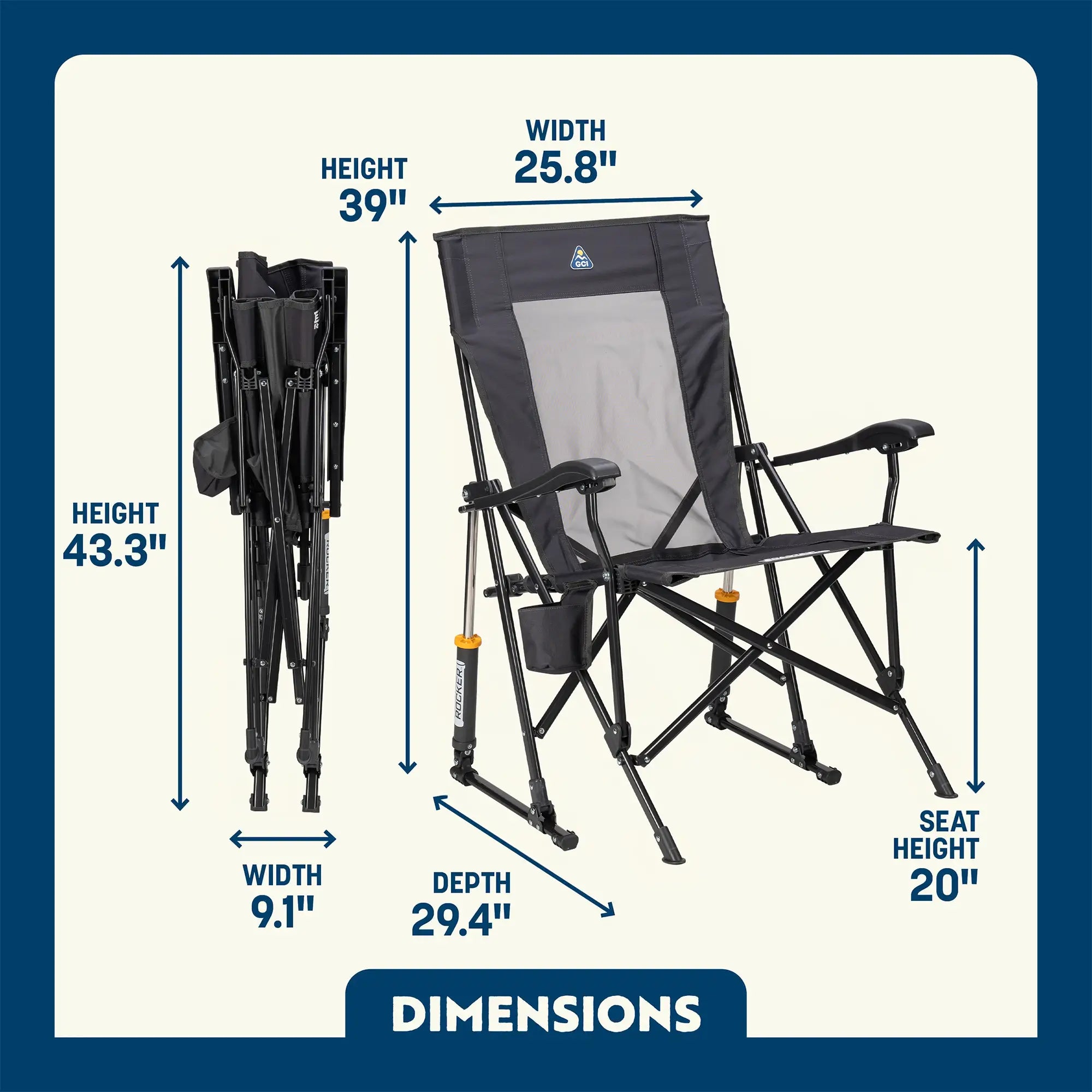 GCI Outdoor RoadTrip Rocker™ Chair - Dark Charcoal