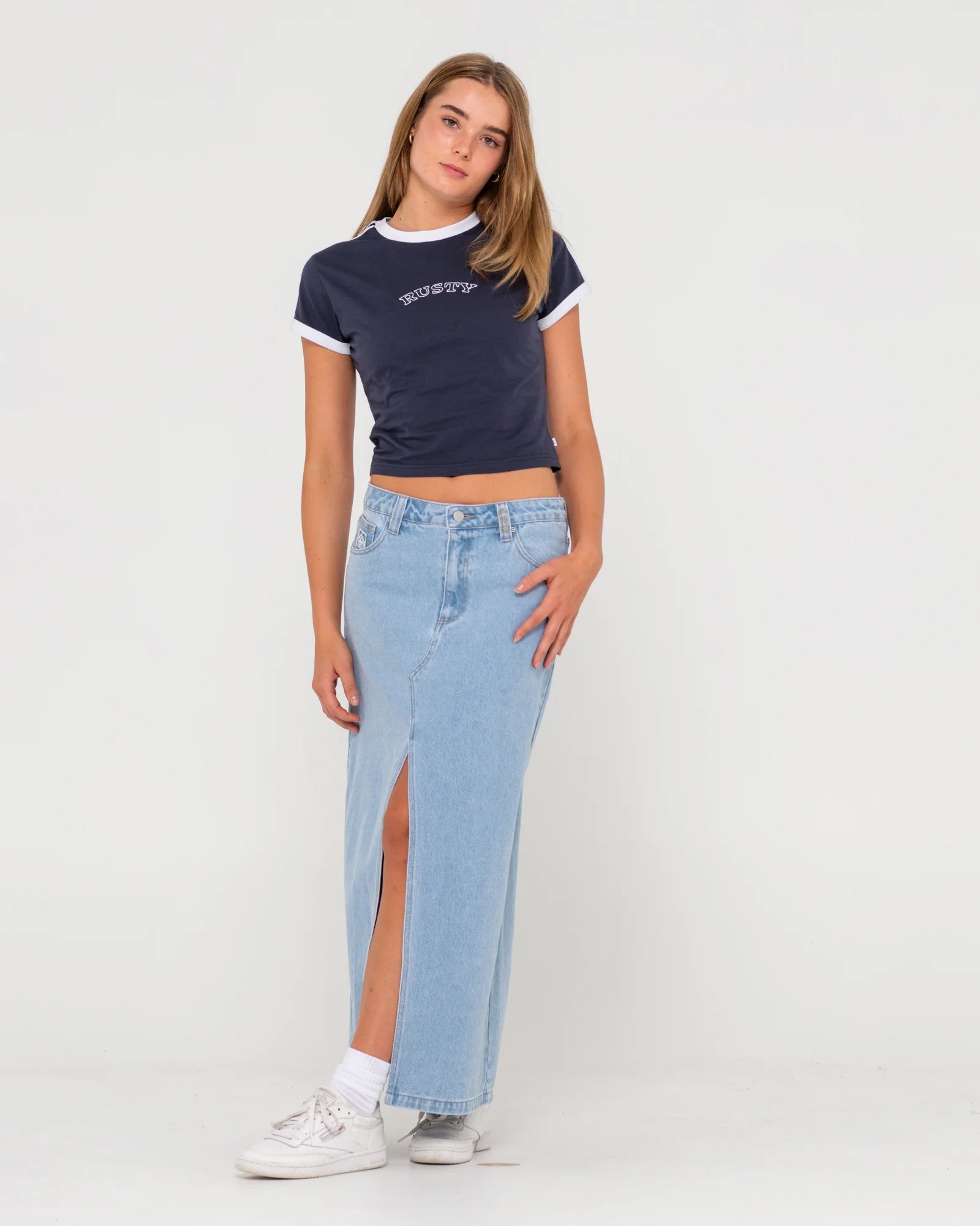 Rusty Women's Celeste Low Rise Denim Maxi Skirt