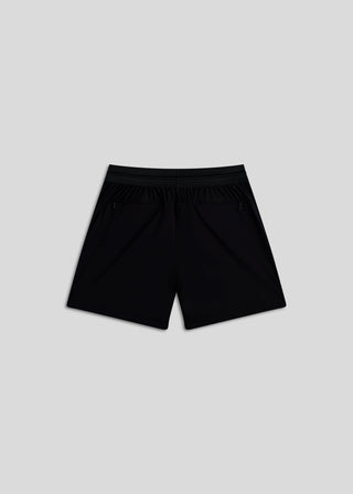 Black hyper-breathable active shorts with elastic drawstring waistband for running and training.