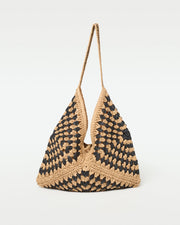 Natural Black | Badge:New Arrival_#B2AC88_#ffffff' Crochet beach bag in black and tan