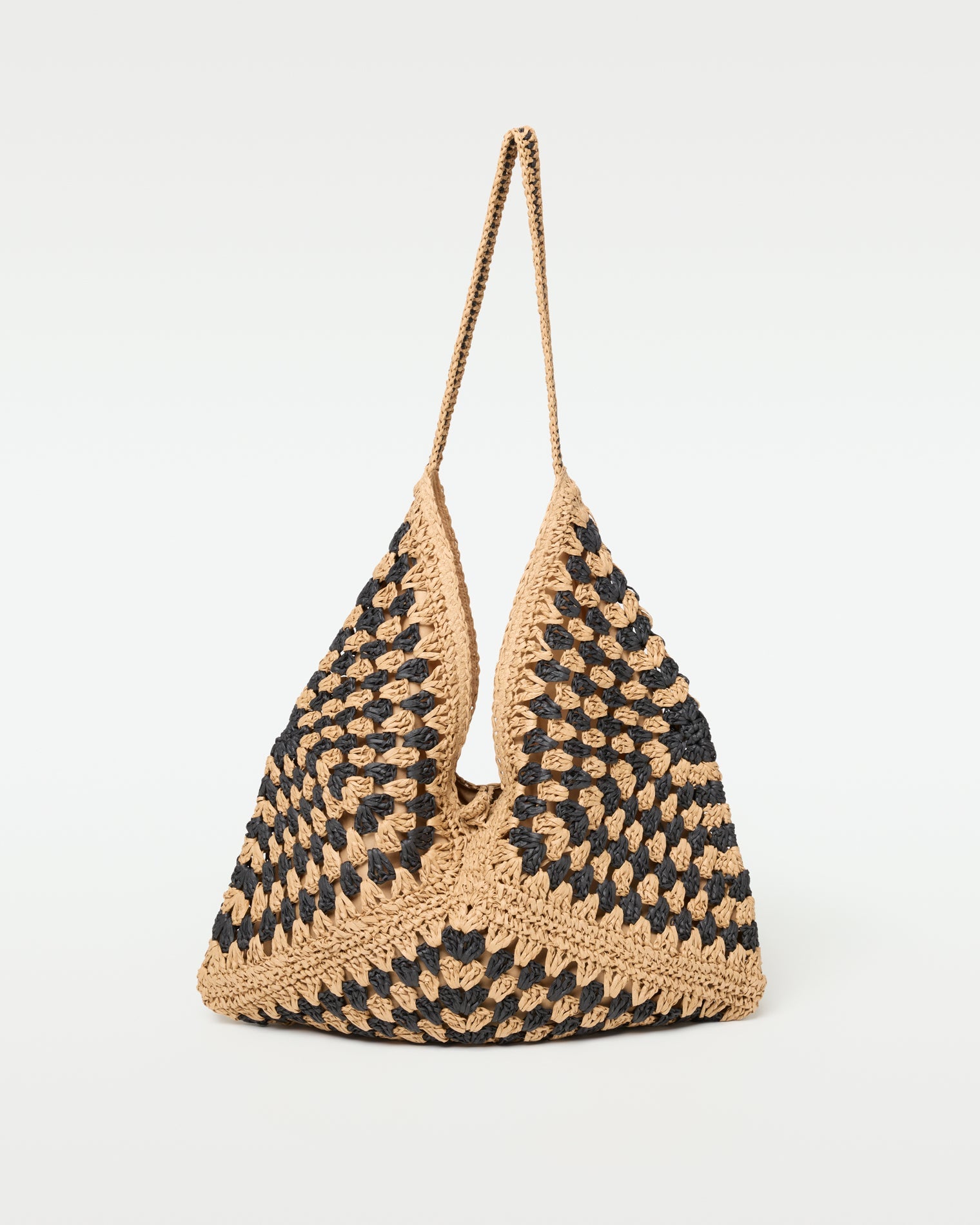Natural Black | Badge:New Arrival_#B2AC88_#ffffff' Crochet beach bag in black and tan