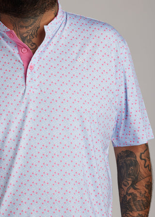 Cotton candy bladed polo shirt, offering a sleek modern aesthetic for active wear.