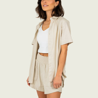 Marsh Wear Women's Lowtide Linen Short Sleeve Shirt - Stone