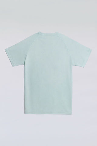Green 3-button polo tee with modern sport collar, crafted from breathable micro-mesh.