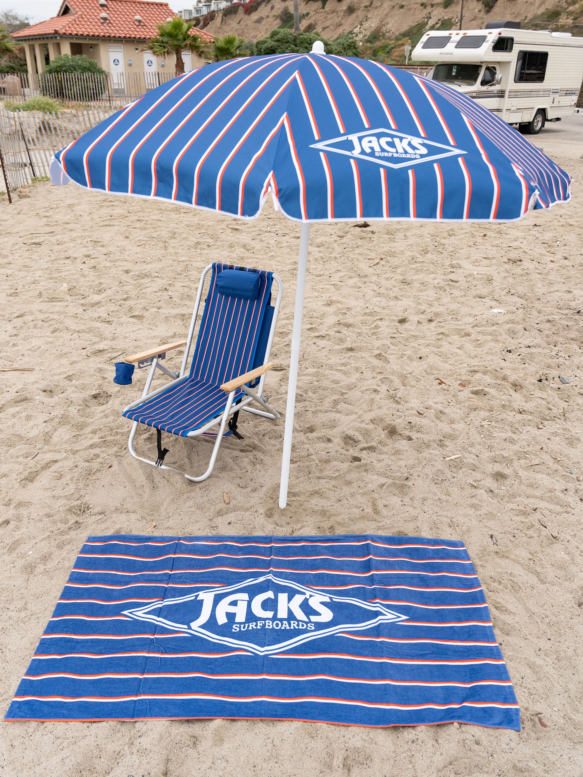 Jack's Surfboards Blue Stripes With Anchor Beach Umbrella 