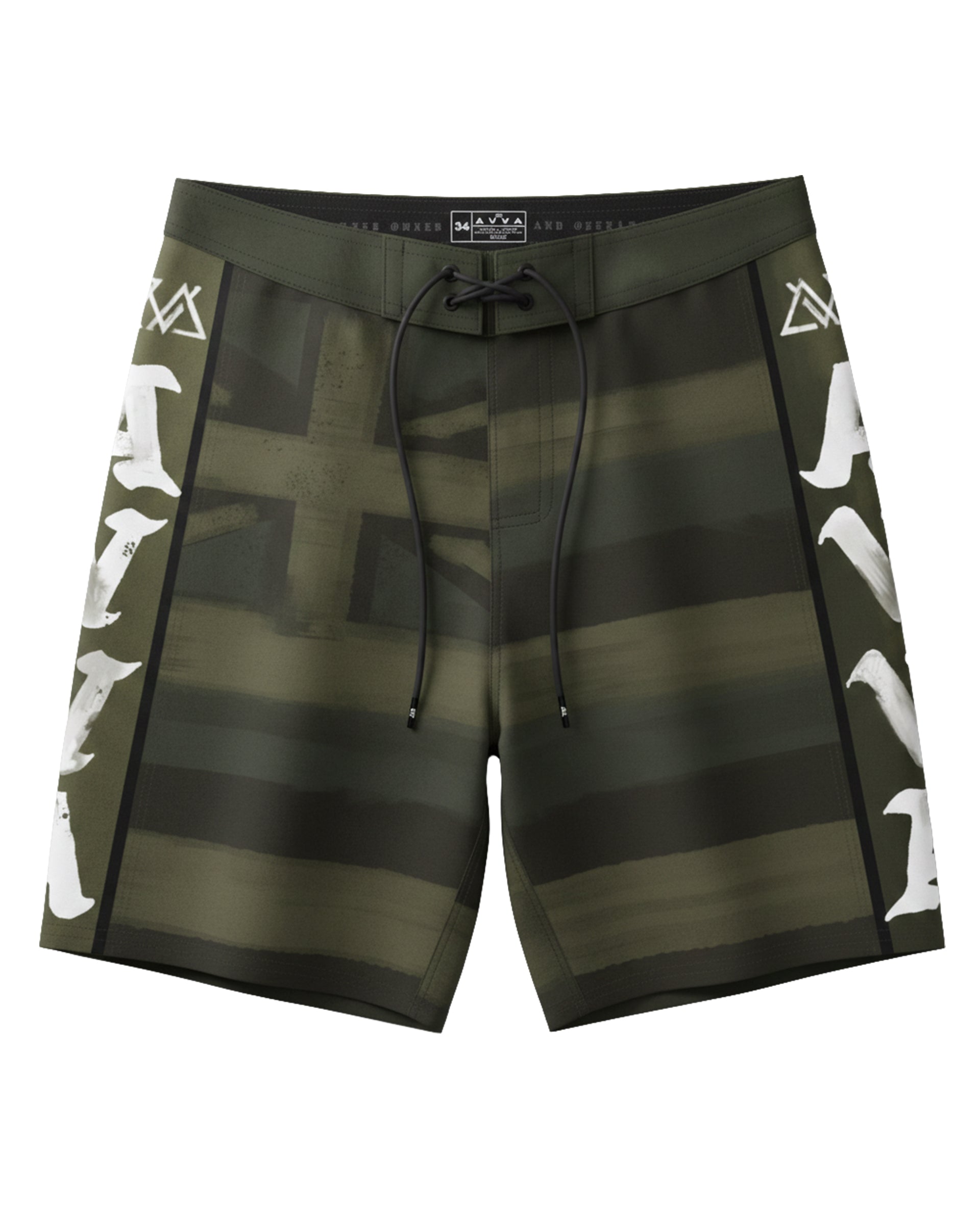 AVVA Painted Hawaiian Flag 19" Boardshorts - Olive