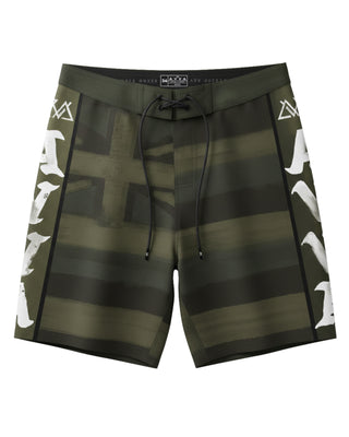 AVVA Painted Hawaiian Flag 19" Boardshorts - Olive