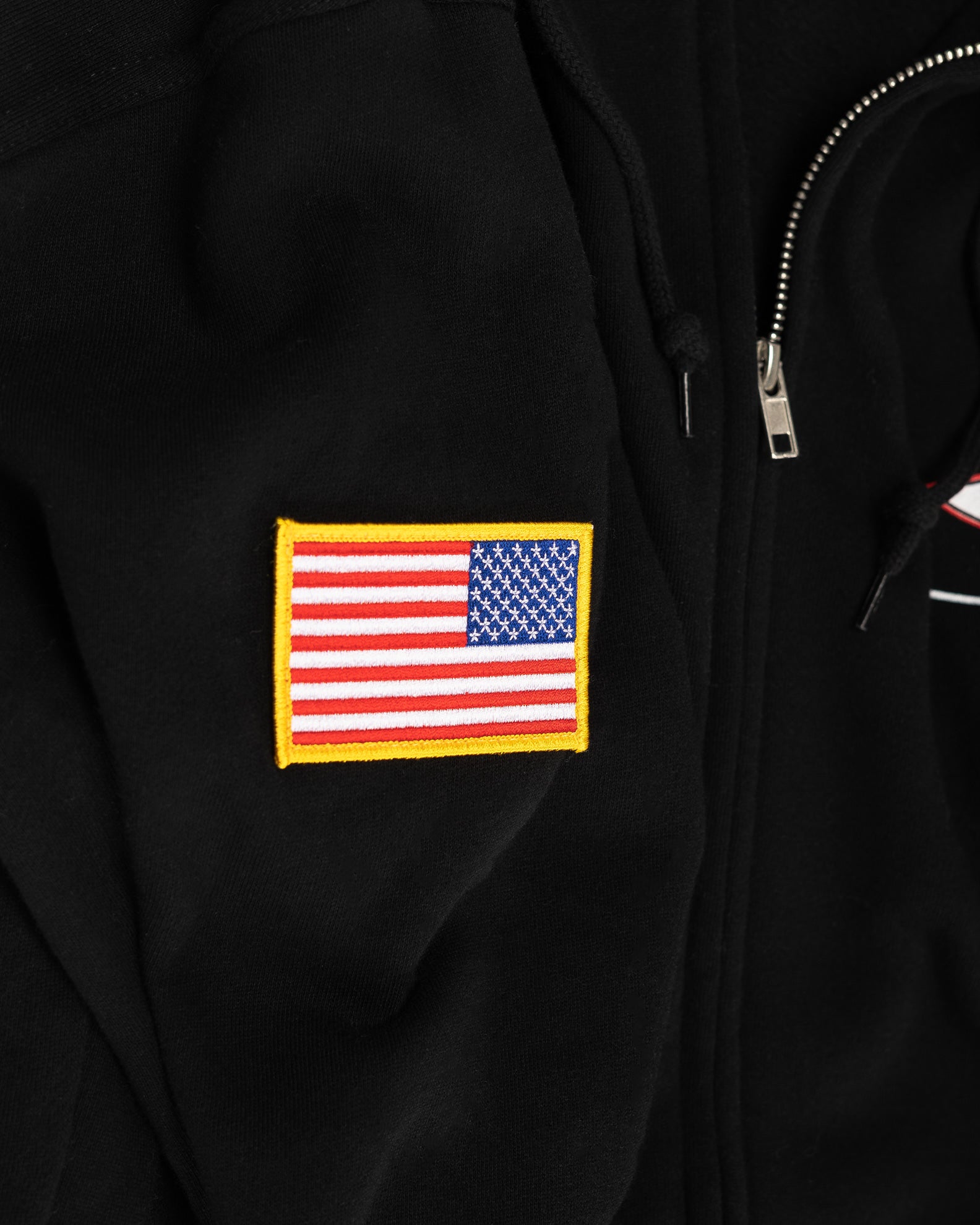 American Diamond Patch Zip-Up Hoodie - Black