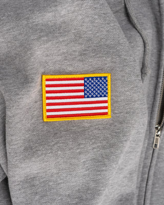 American Diamond Patch Zip-Up Hoodie - Heather Gray