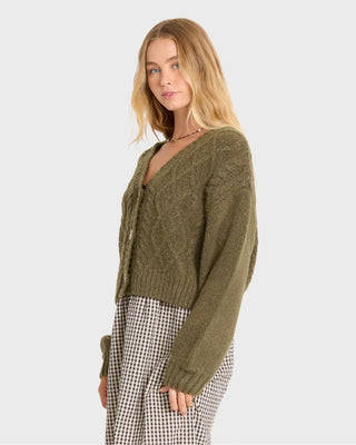 Billabong Women's August V-Neck Cardigan Sweater - Canteen