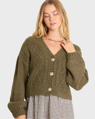 Billabong Women's August V-Neck Cardigan Sweater - Canteen