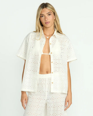 Billabong Women's Eyelet Crush Beach Coverup Top - Salt Crystal