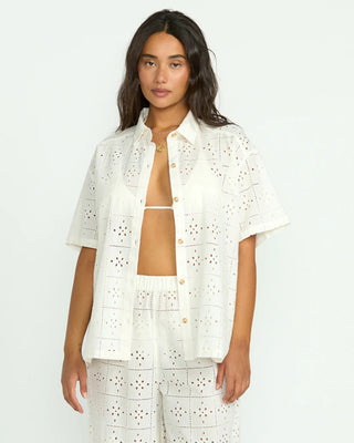 Billabong Women's Eyelet Crush Beach Coverup Top - Salt Crystal