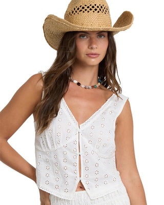 Billabong Women's Eyelet Forever Woven Tank Top - Salt Crystal