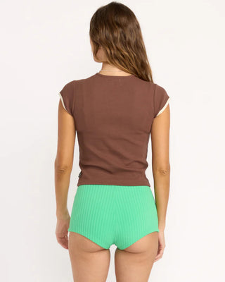 Billabong Women's Josie Ringer Short Sleeve T-Shirt - Espresso