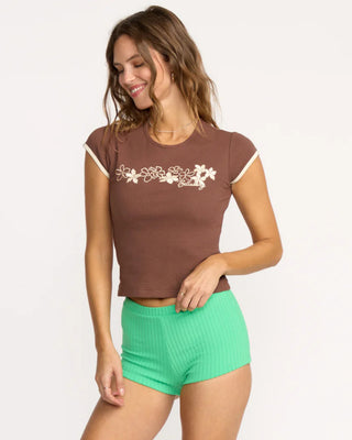 Billabong Women's Josie Ringer Short Sleeve T-Shirt - Espresso