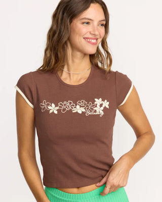 Billabong Women's Josie Ringer Short Sleeve T-Shirt - Espresso