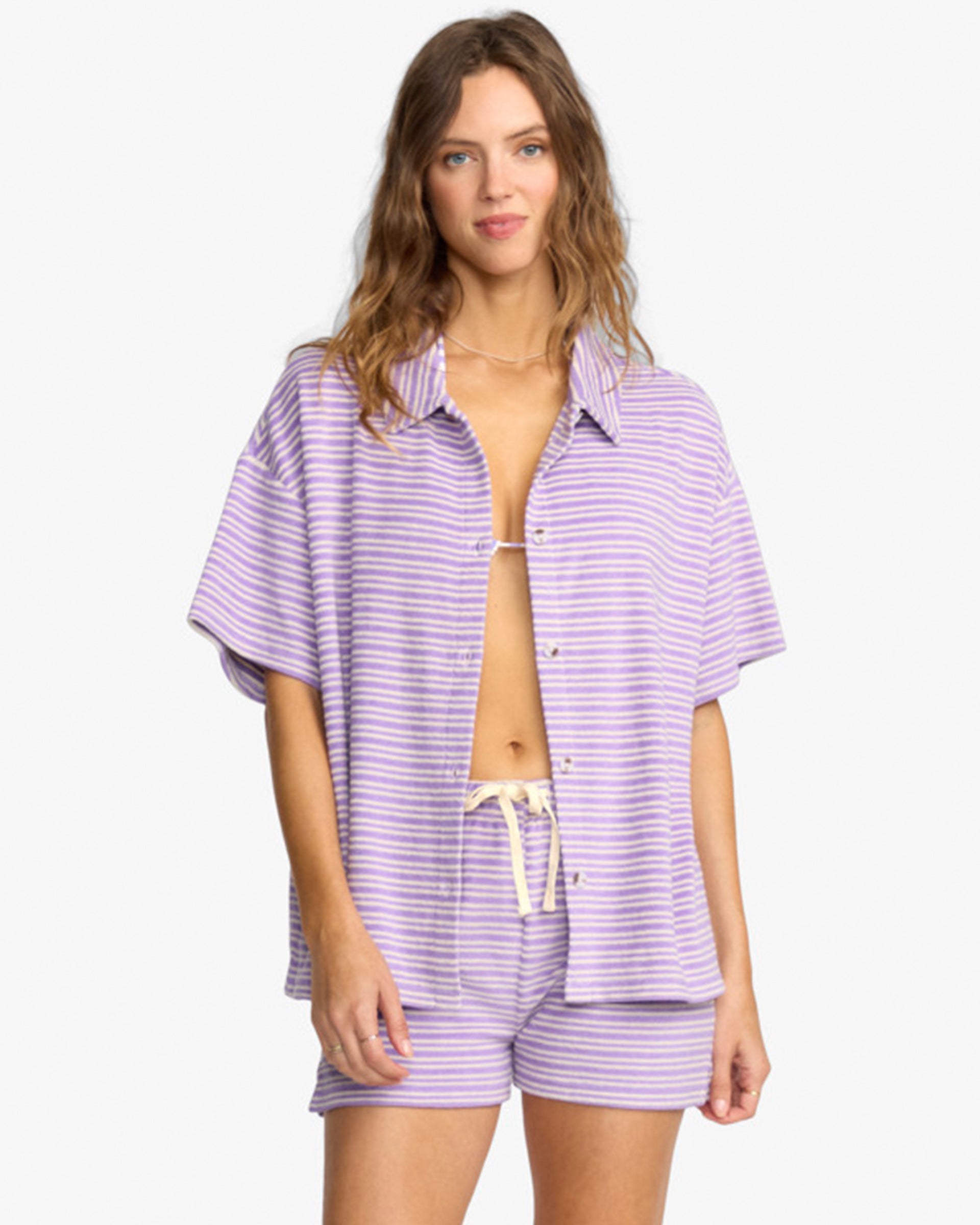 Billabong Women's Josie Stripe Beachy Shirt - Purple Punch