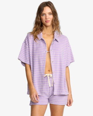 Billabong Women's Josie Stripe Beachy Shirt - Purple Punch
