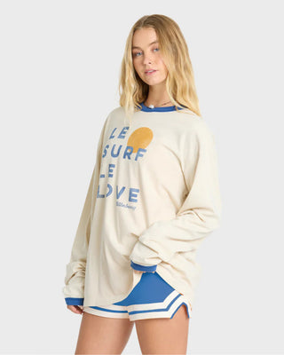Billabong Women's Le Love Surf Ringer Long Sleeve T-Shirt - White Cap