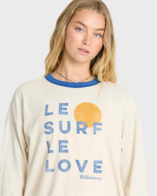 Billabong Women's Le Love Surf Ringer Long Sleeve T-Shirt - White Cap