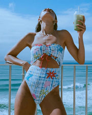 Billabong Women's Lottie Hall Summer Bandeau One Piece Swimsuit - White Multi