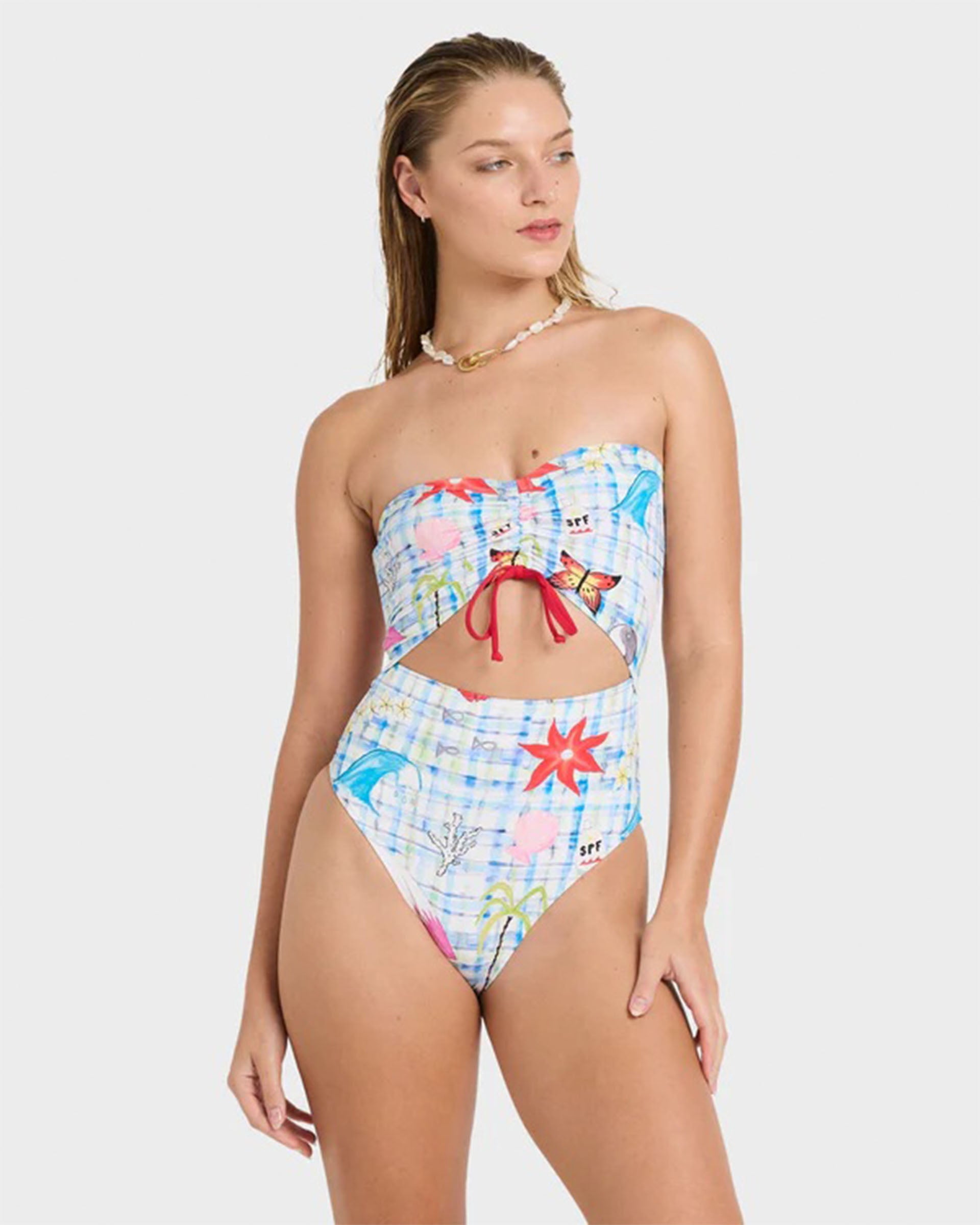 Lottie Hall Summer Bandeau One Piece Swimsuit - White Multi
