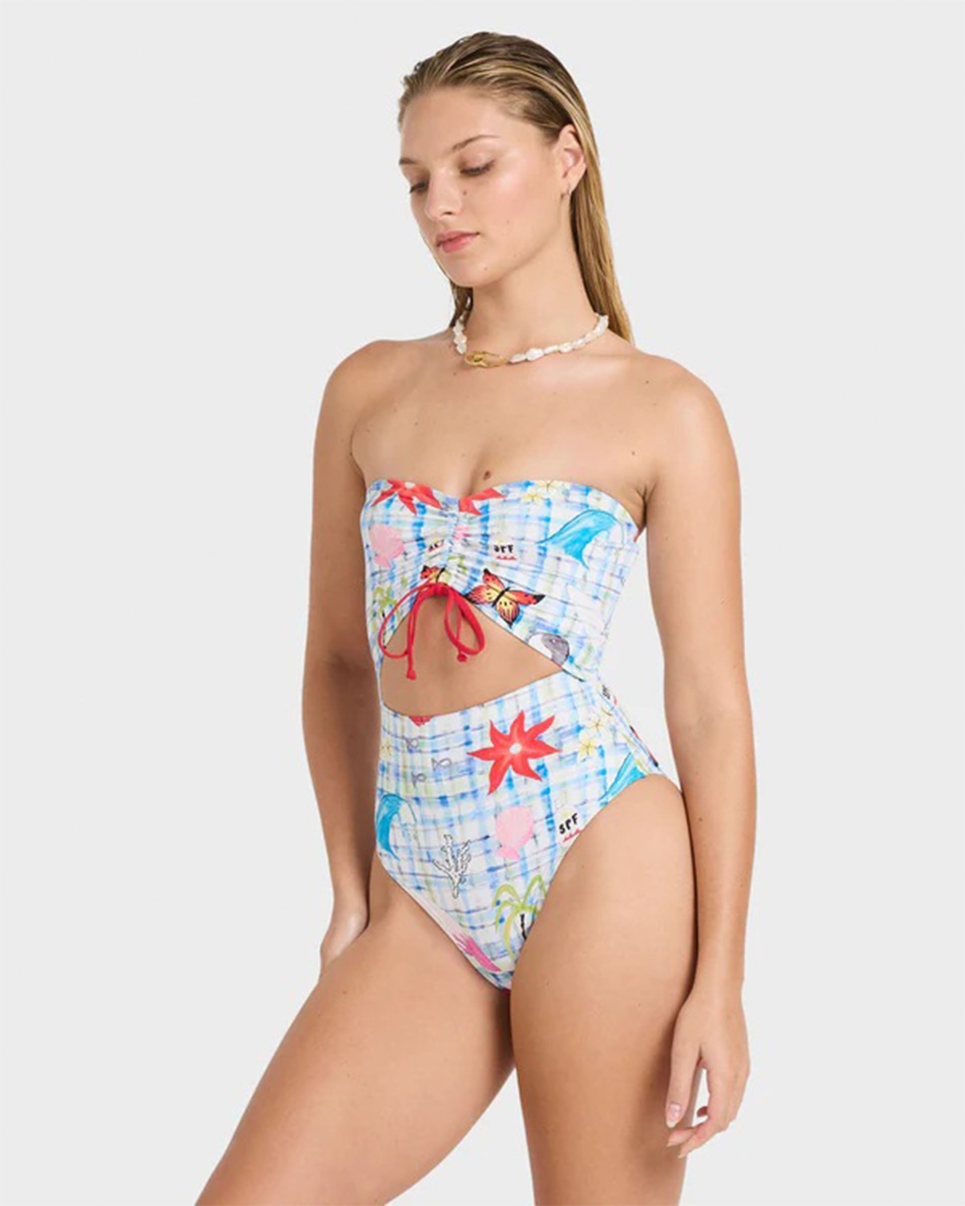 Billabong Women's Lottie Hall Summer Bandeau One Piece Swimsuit - White Multi