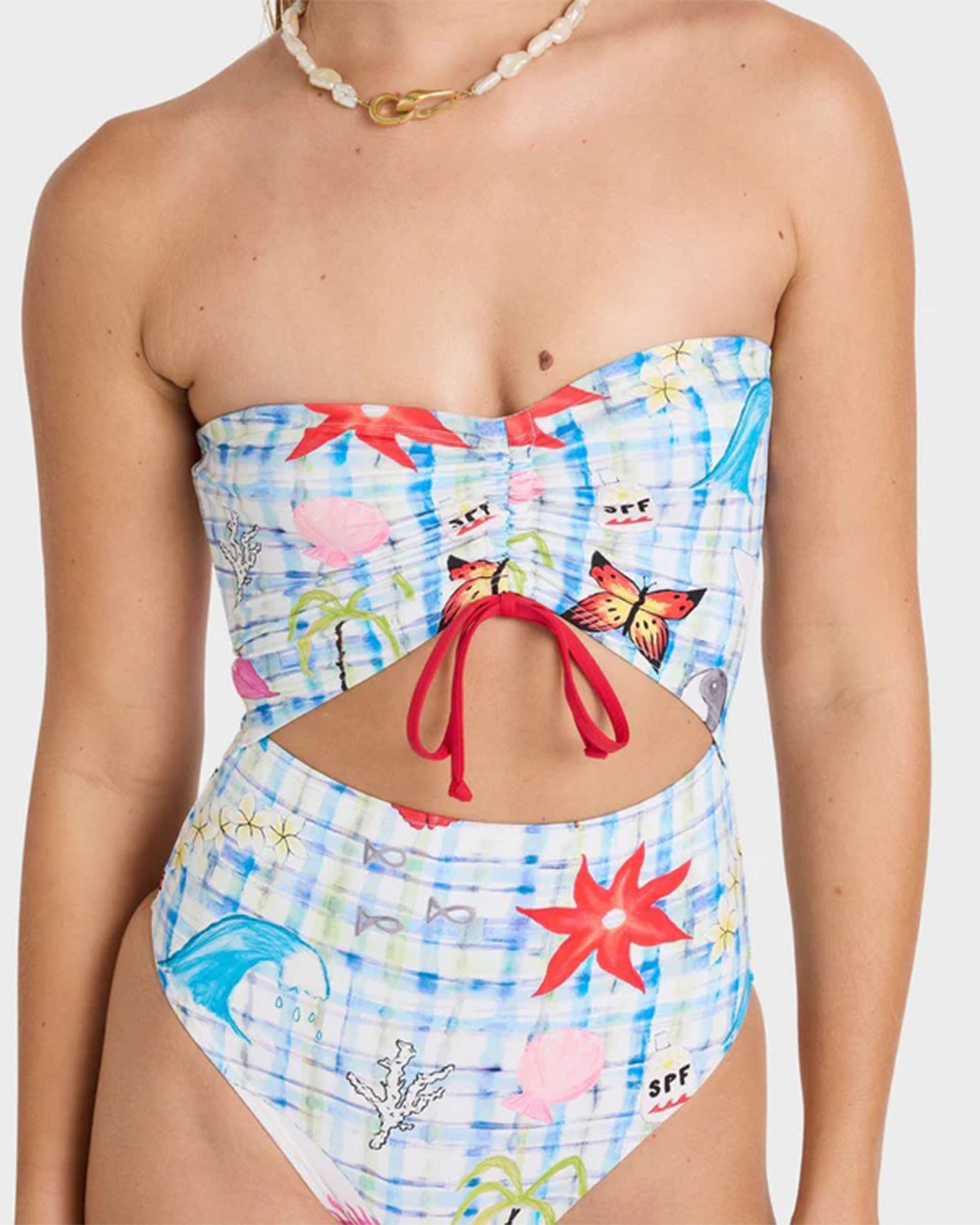 Lottie Hall Summer Bandeau One Piece Swimsuit - White Multi
