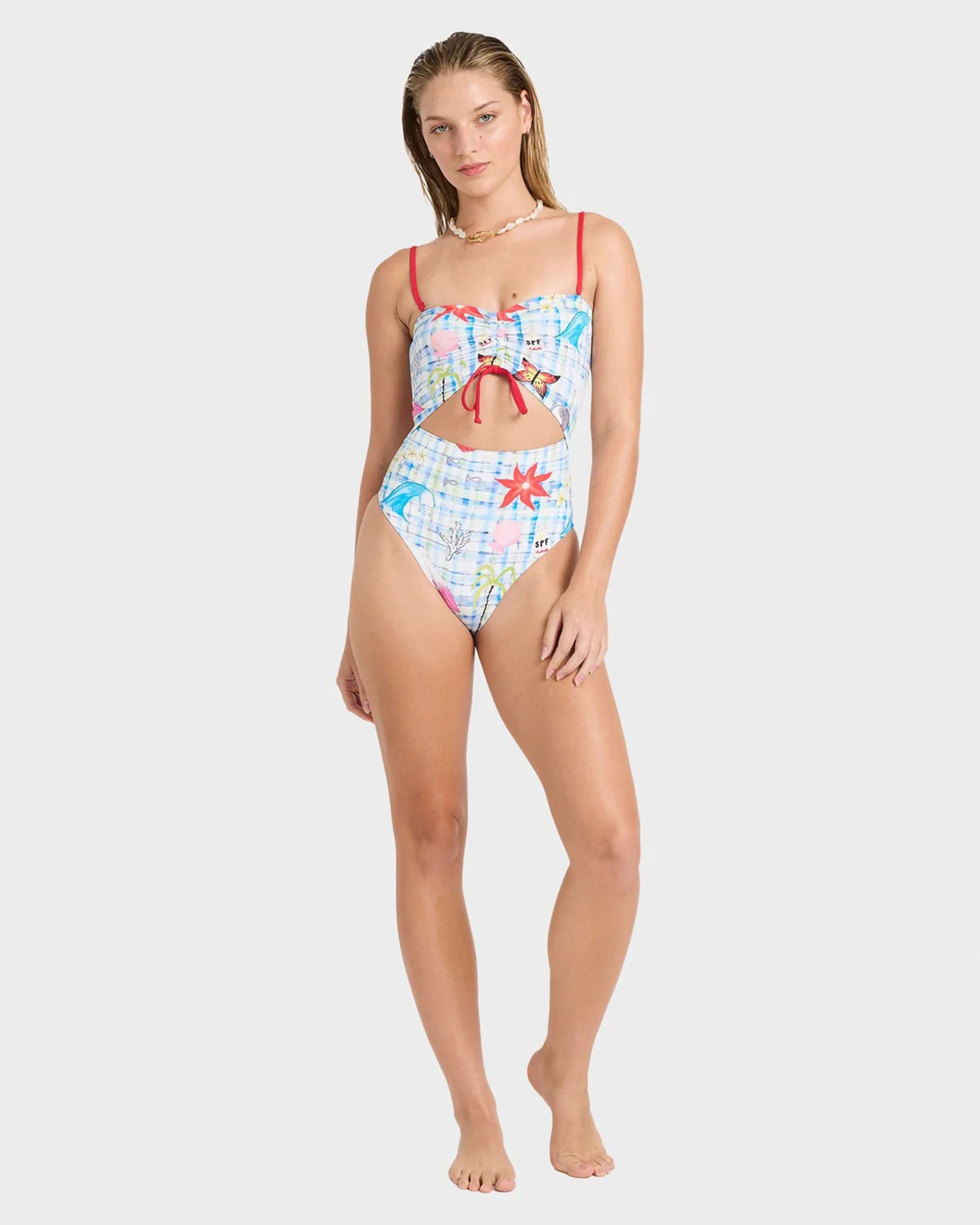 Billabong Women's Lottie Hall Summer Bandeau One Piece Swimsuit - White Multi