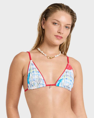 Billabong Women's Lottie Hall Tall Slide Triangle Bikini Top - White Multi