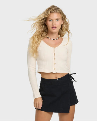 Billabong Women's Paxton Long Sleeve Cotton Knit Top - Whitecap