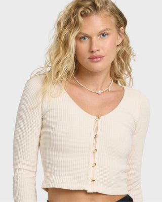 Billabong Women's Paxton Long Sleeve Cotton Knit Top - Whitecap