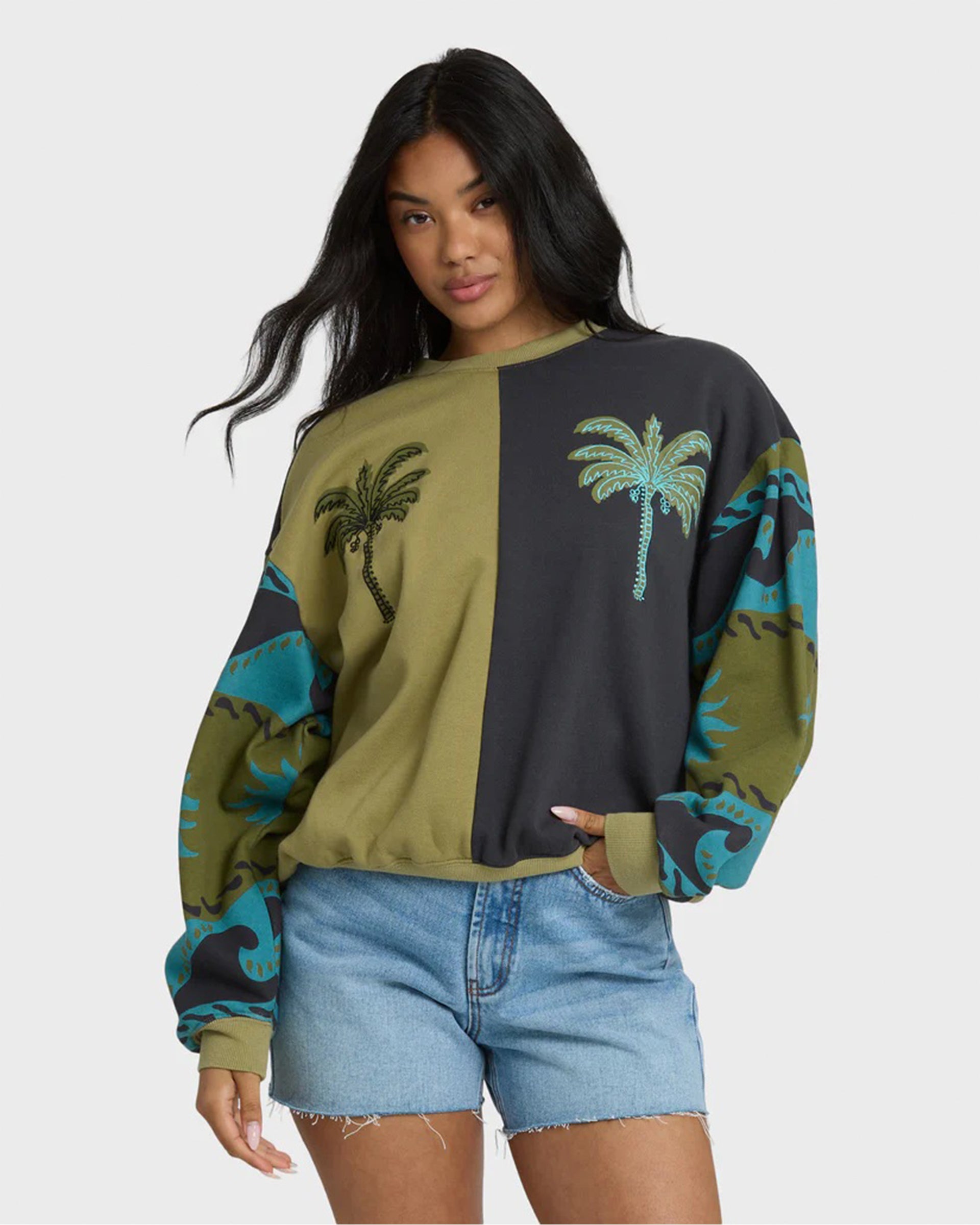 Billabong Women's Split Palm Kendal Crewneck Sweatshirt - Cedar