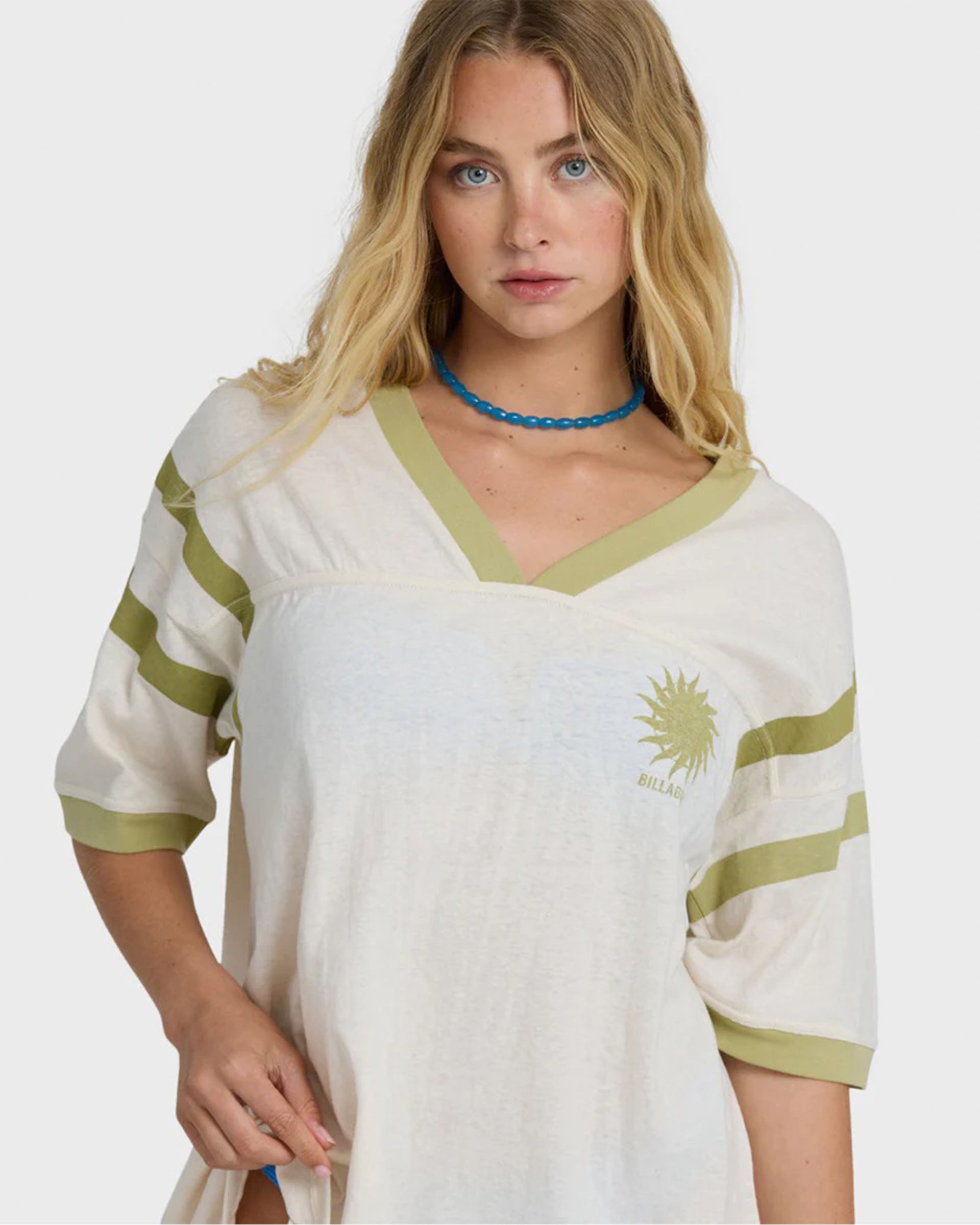 Billabong Women's Team Beach Short Sleeve Knit Top - White Cap