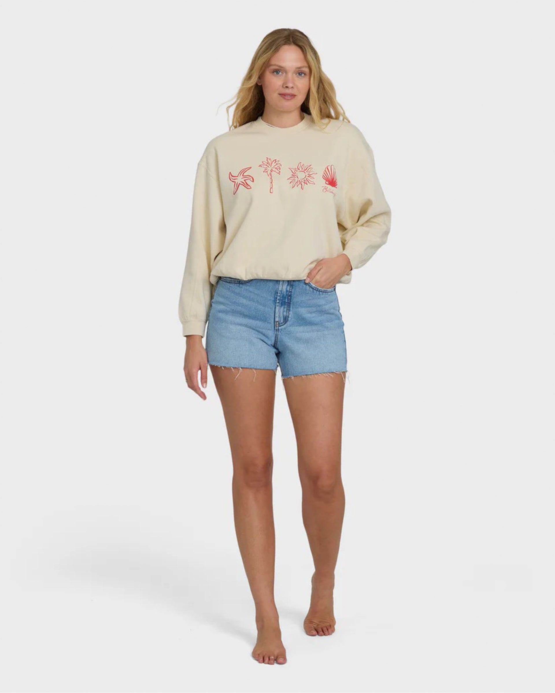 Billabong Women's Treasure Cay Crewneck Sweatshirt - White Cap