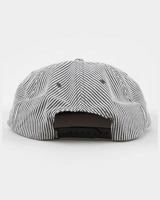Brixton 76 Finish Line Snapback Hat - Navy/Off White Hickory Stripe