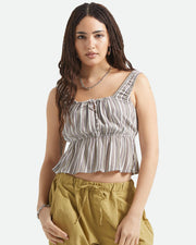 Brixton Women's The Abigail Tie Top - Worn In Red Robust Red Stripe